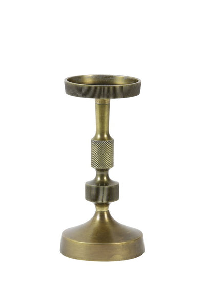 Antiqued Brass Ribbed Pillar Candle Holder